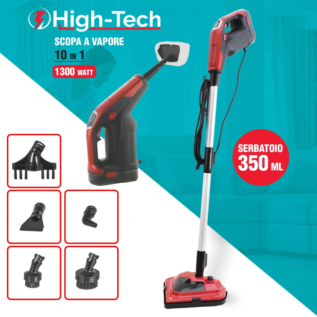 HIGH-TECH SCOPA A VAPORE 10 IN 1 DA 1300 W CON SERBATOIO 350 ML