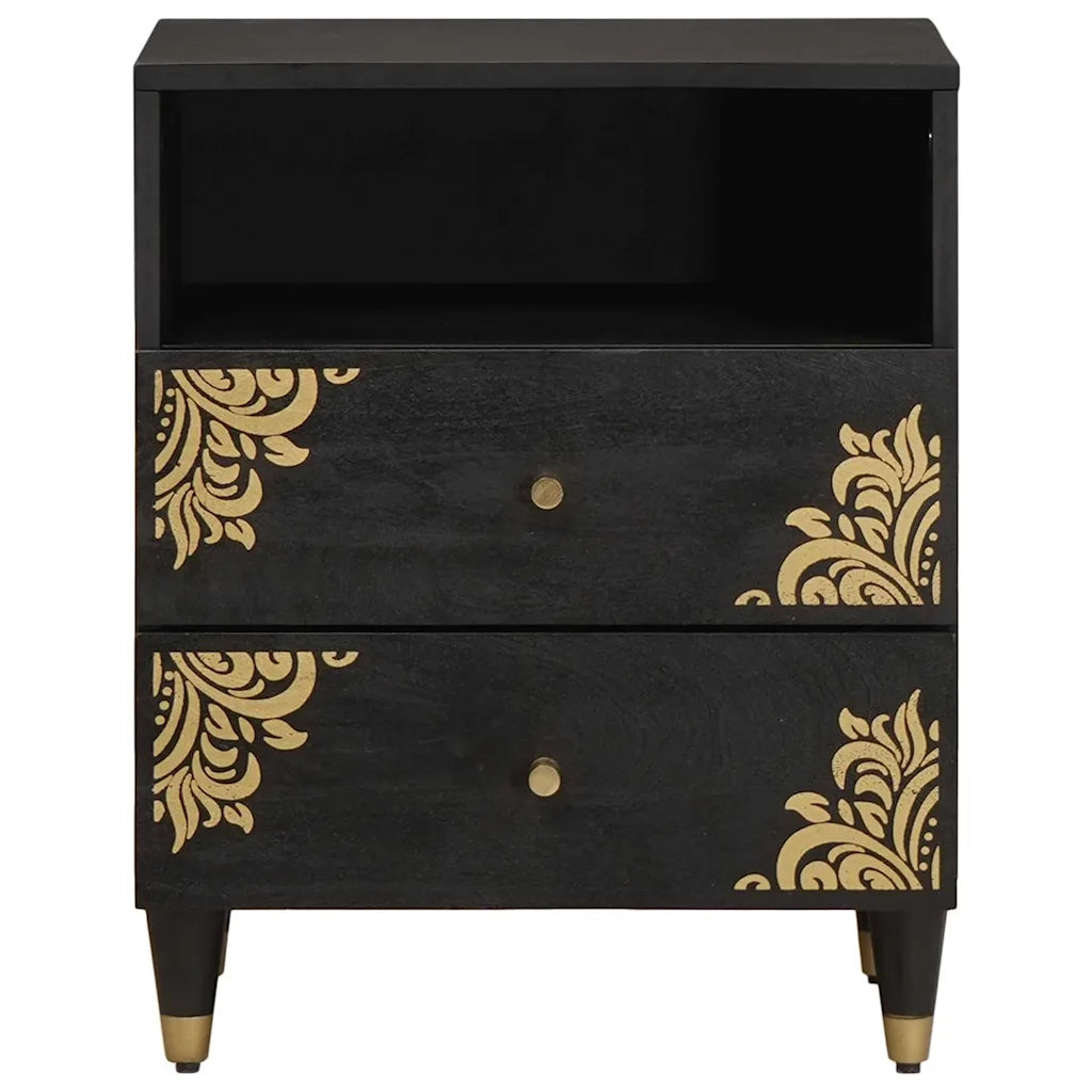 Armadio da Notte Nero 50 x 33 x 62 cm Legno di mango massello
