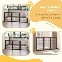 Cancelletto Pieghevole e Regolabile in Legno di Pino e Metallo con Base Stabile, per Cani e Cuccioli, 185x36x71cm