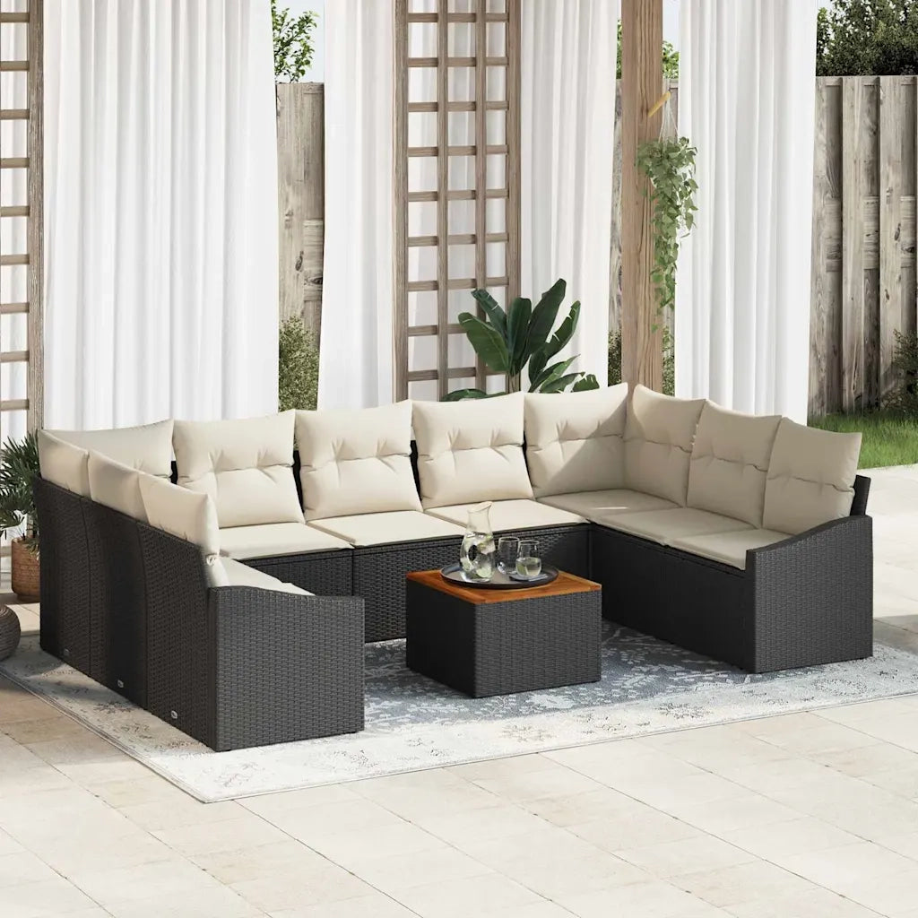 Set Divano da Giardino con cuscino 10 pcs Nero polyrattan 3347873