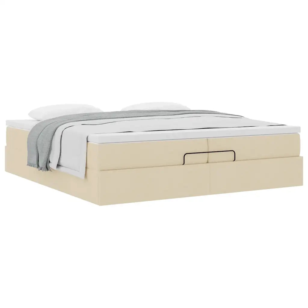 Struttura Letto Pouf con Materassi Crema 200x200 cm in Tessuto 3311139