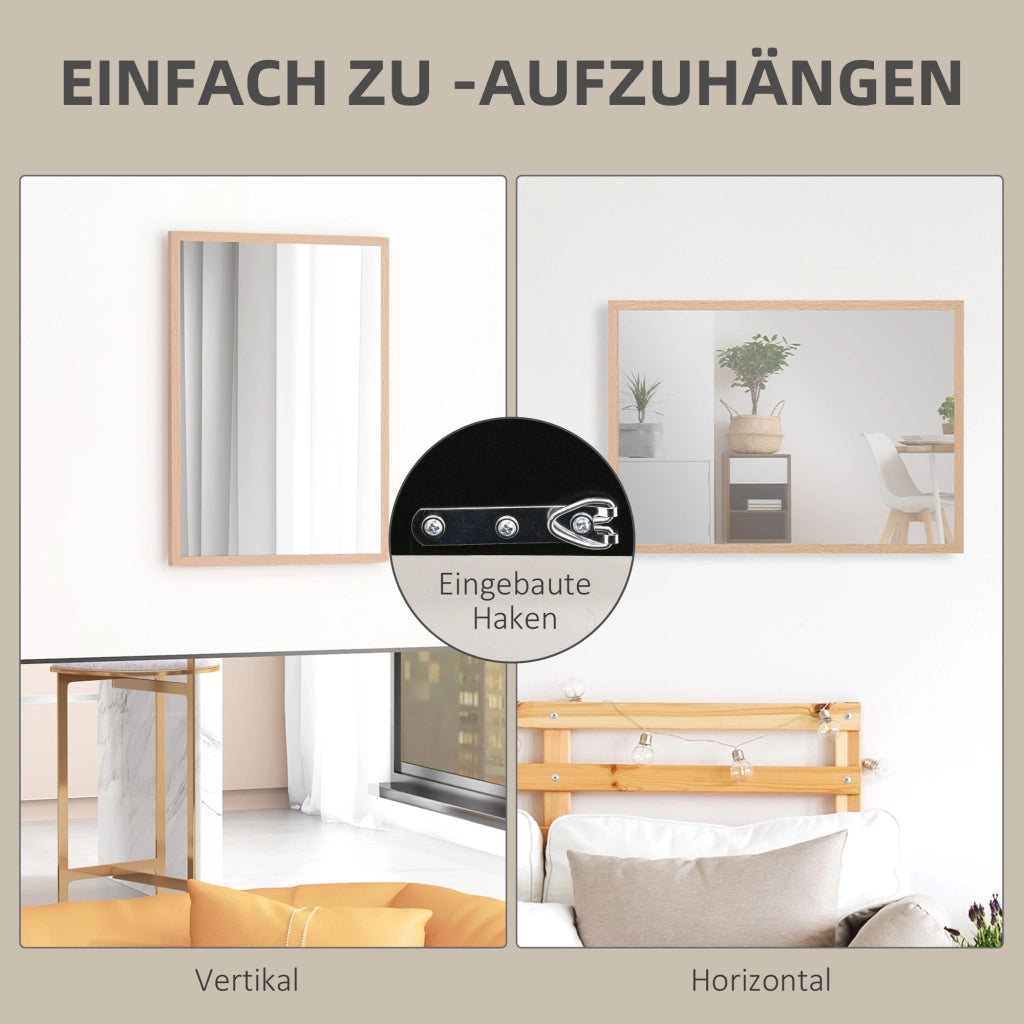 SPECCHIO DA PARETE DECORATIVO 50 x 70 cm MDF Legno Naturale 4 ganci