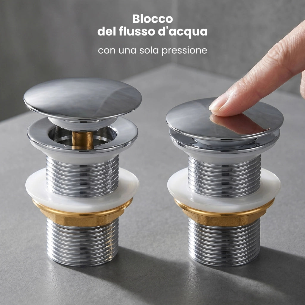 Piletta Click Clack lavabo senza troppo pieno acciaio inossidabile Cromo
