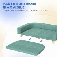 Divano per Cani di Taglia Grande con Gambe Rialzate e Cuscino Sfoderabile, 98x67x25 cm, Verde Chiaro