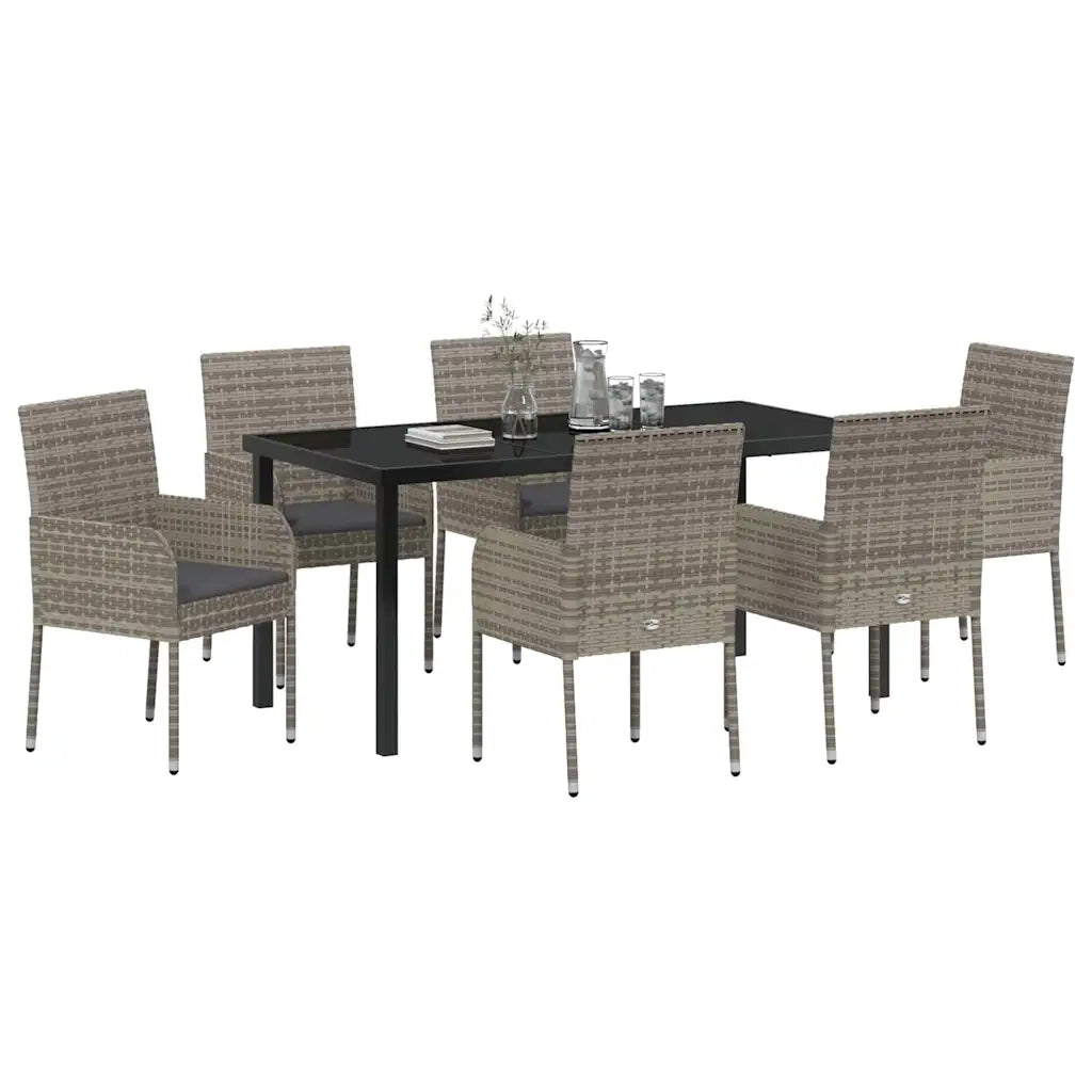 Set da Pranzo per Giardino con cuscino 7 pcs Grigio polyrattan 3380110