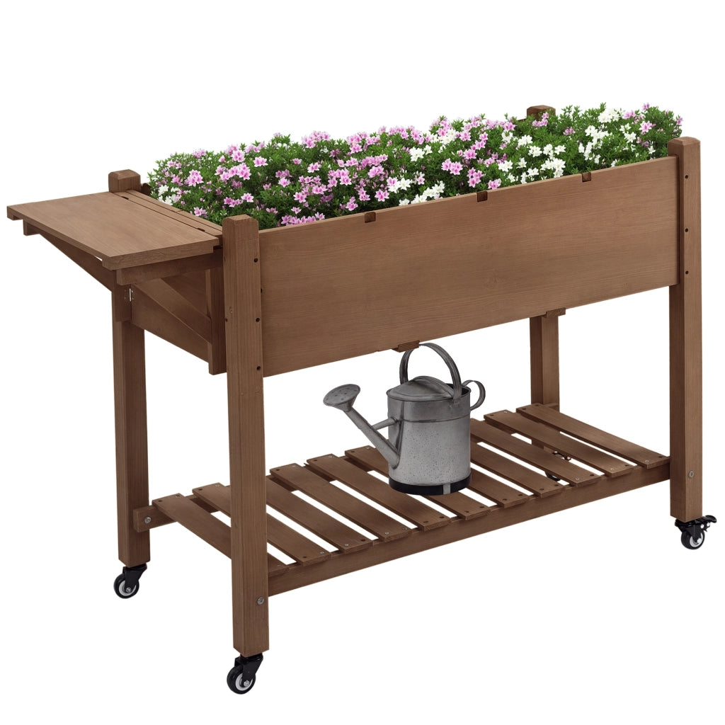Fioriera da Esterno in Legno di Abete con 8 Vasi, Ripiano Laterale e Mensola Inferiore ¨C zephmum ¨C 123x54x87 cm
