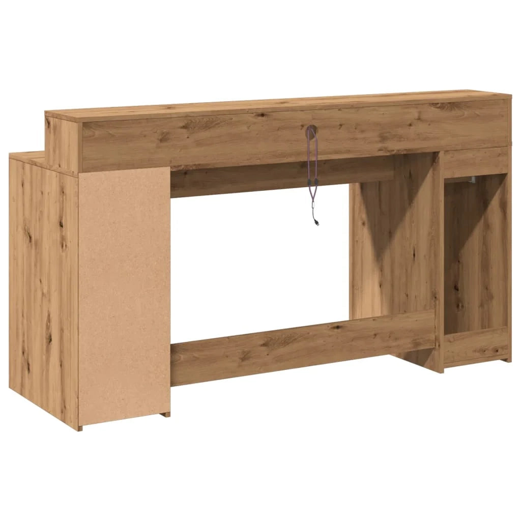Scrivania da ufficio postazione di lavoro mobile per computer scrivania da studio con luci a LED rovere lavorato a mano legno marrone ingegnerizzato 02_0023418