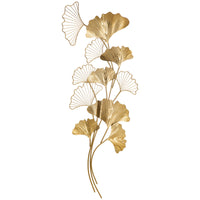 Decorazione Murale 3D 138x70 cm in Metallo Wall Art Dorata con Foglie di Ginkgo