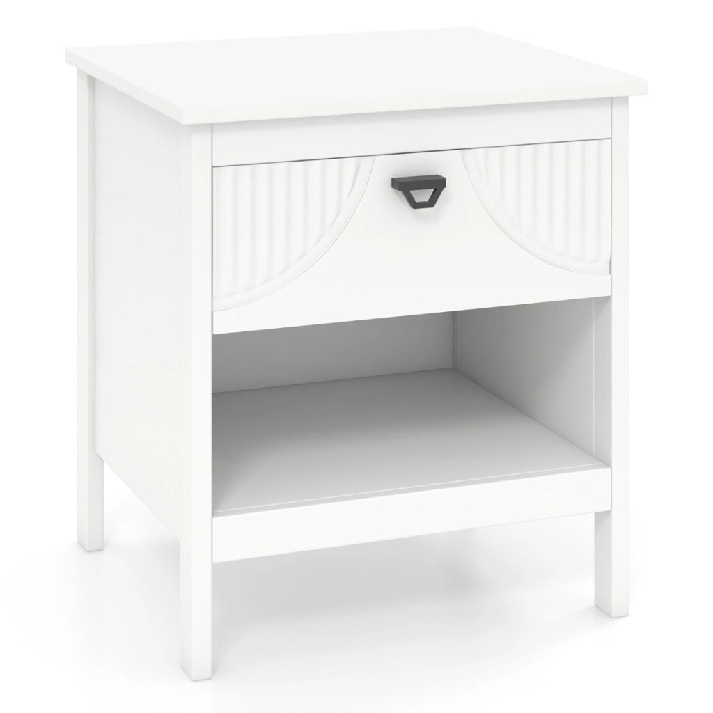 Tavolino compatto in legno con cassetto per soggiorno-Comodino a 2 ripiani con scaffale aperto per letto Bianco