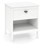 Tavolino compatto in legno con cassetto per soggiorno-Comodino a 2 ripiani con scaffale aperto per letto Bianco