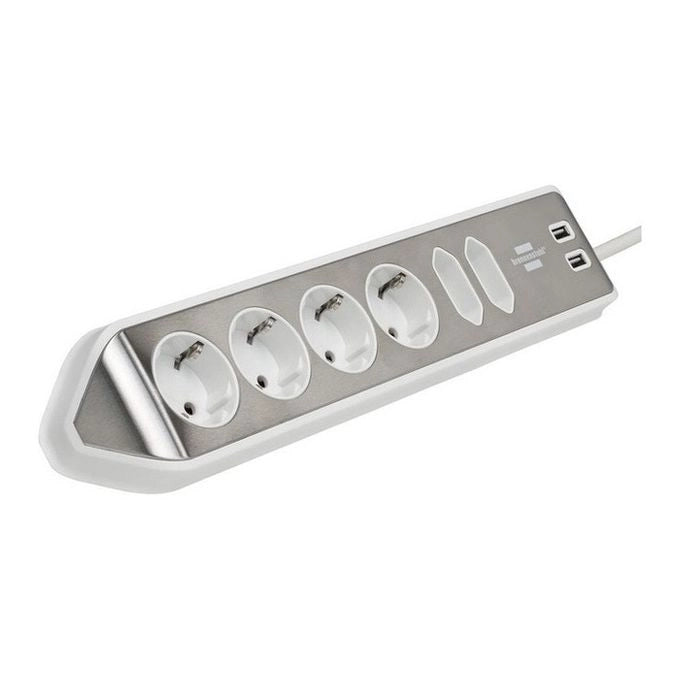 Brennenstuhl 1153590620 prolunghe e multiple 2 m 6 presa(e) AC Interno Argento, Bianco