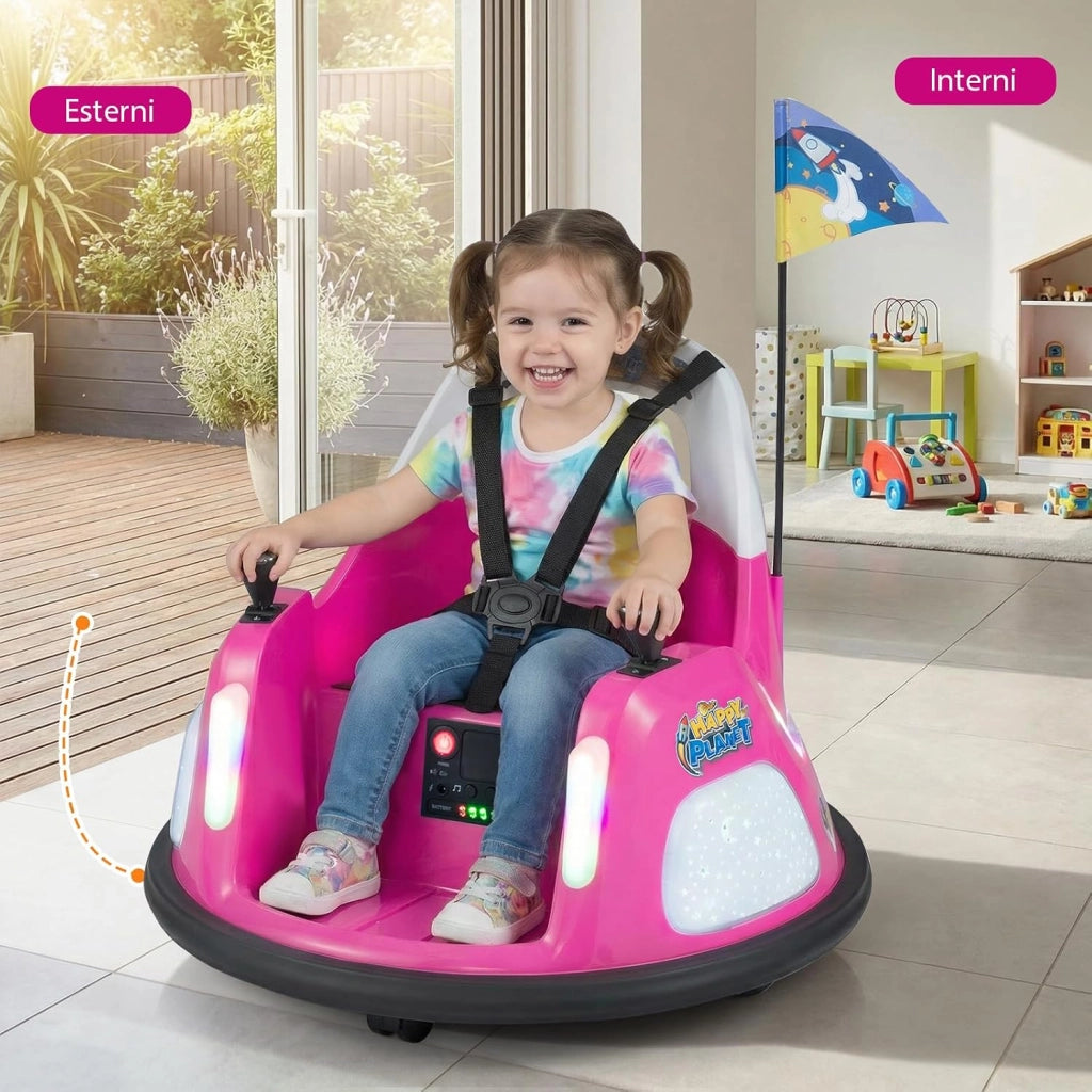 12V Autoscontro Elettrico per Bambini, Macchina Elettrica per Bambini con Luci, Telecomando e Doppio Joystick, Rotazione a 360° per Bambini 18-72 Mesi (Rosa)