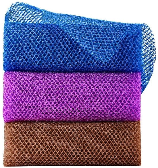 Saponetta esfoliante a tre pezzi - 80 x 30 cm - Nylon/Polyester - Adatta per casa/viaggio/camping - Blu/pari/Nero