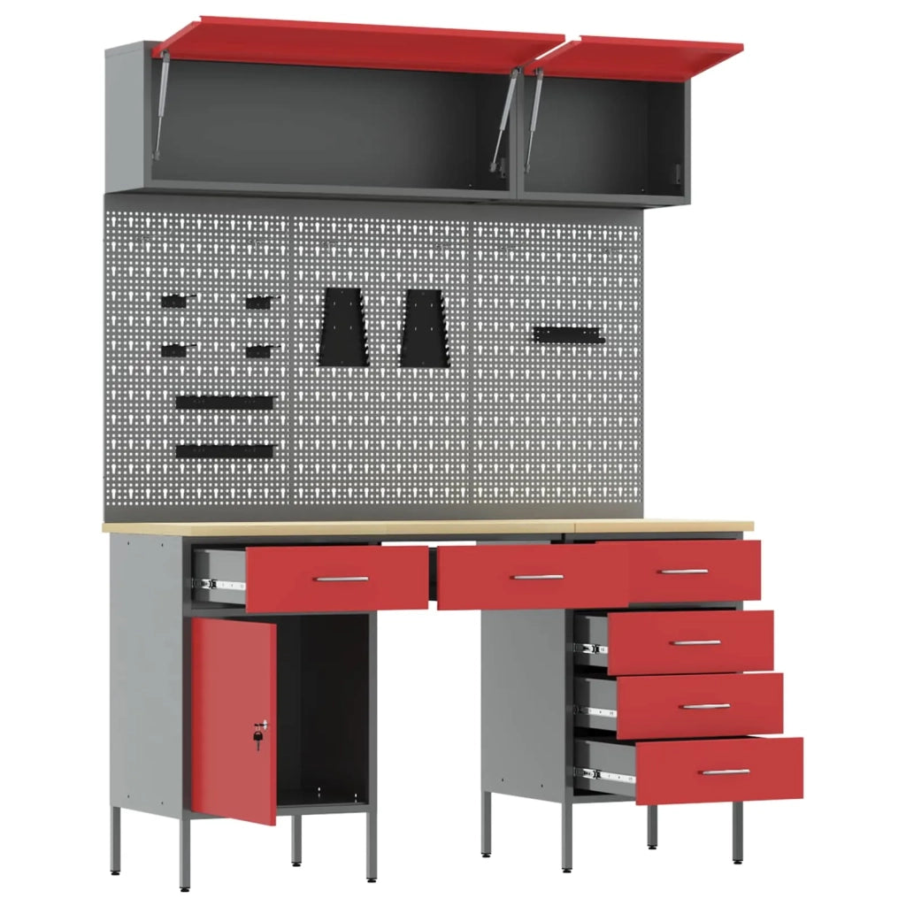 Mobile da lavoro 8 pcs Rosso Legno ingegnerizzato e acciaio 3321459
