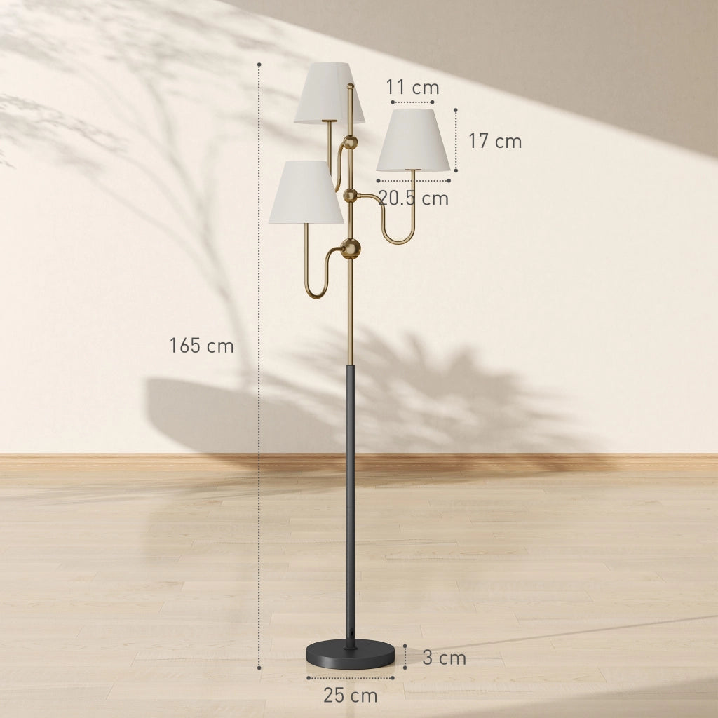 Lampada da Terra Alta 165 cm con 3 Punti Luce e Interruttore a Pedale, Attacco E27 Max 40W, Oro