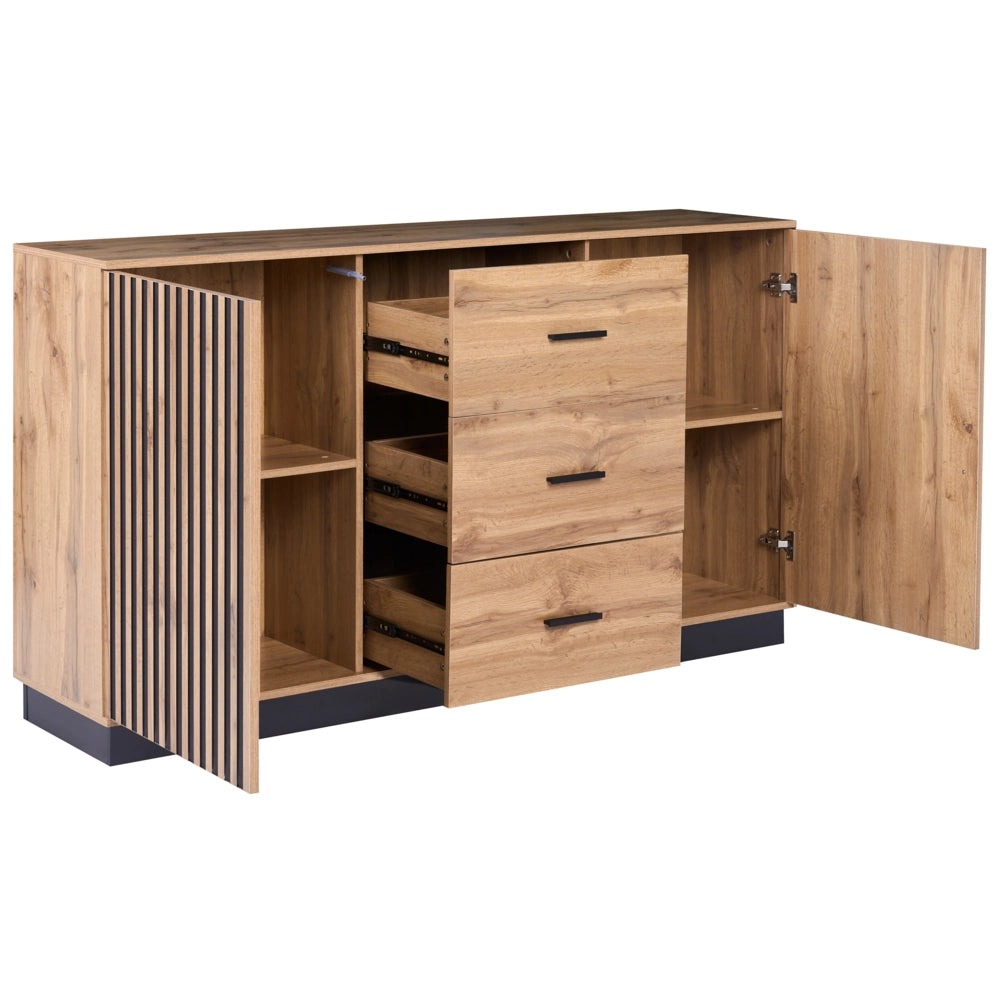 Credenza in MDF marrone con 3 cassetti e 2 ante finitura in melamina per soggiorno moderno
