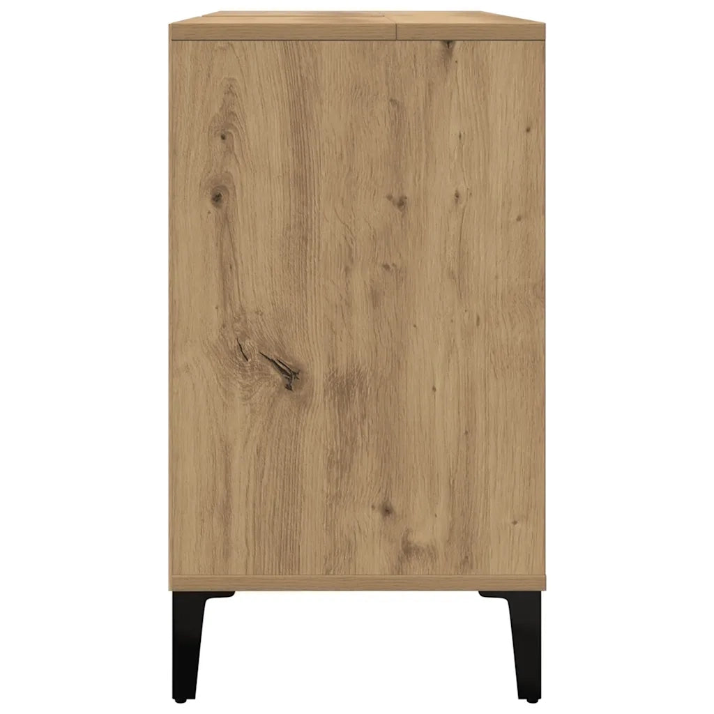 Mobile lavabo moderno in legno composito con 5 scomparti e anta 80 x 33 x 60 cm legno di rovere lavorato a mano 02_0051060