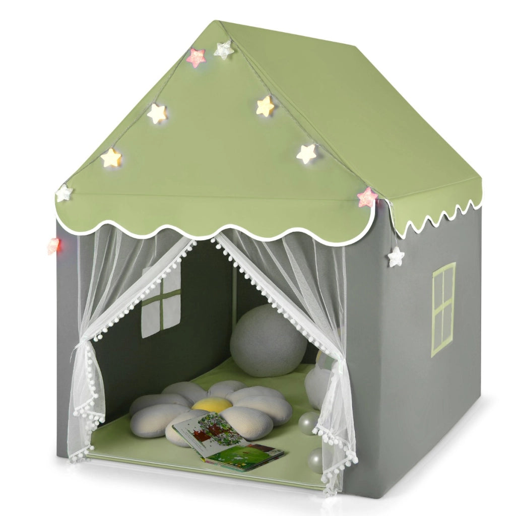 Tenda da gioco per bambini con tappetino lavabile, Tenda castello fatato con luci a forma di stella Verde-Tende e Casette per bambini