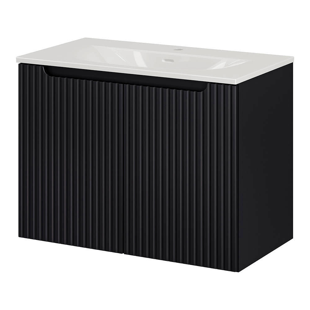Armadio Pensile Sottolavabo NEWPORT con Lavandino 80x57x39 cm Nero [en.casa]