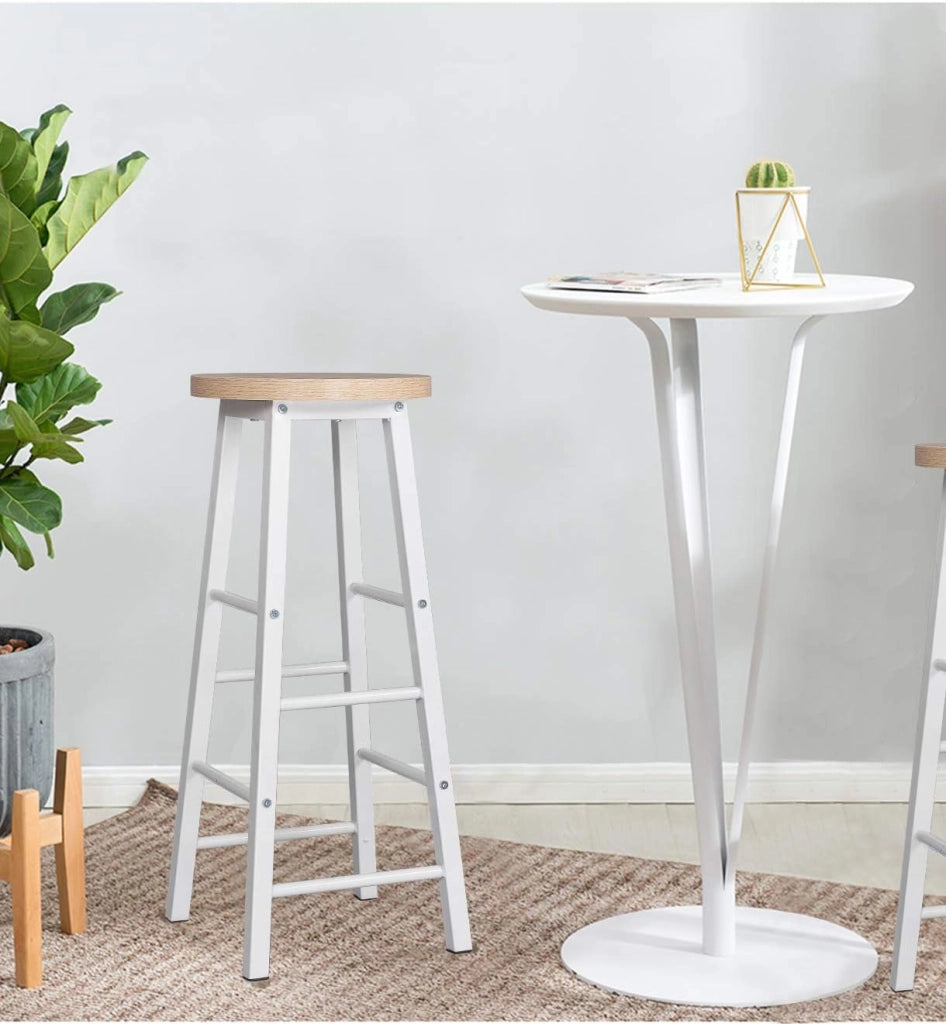 Sgabelli da Bar Set di 2, Sgabello Alto 71 cm con Poggiapiedi, Seduta Tonda Sedia Alta per Penisola Cucina, Sala da pranzo, Bancone in Acciaio Legno, Rovere