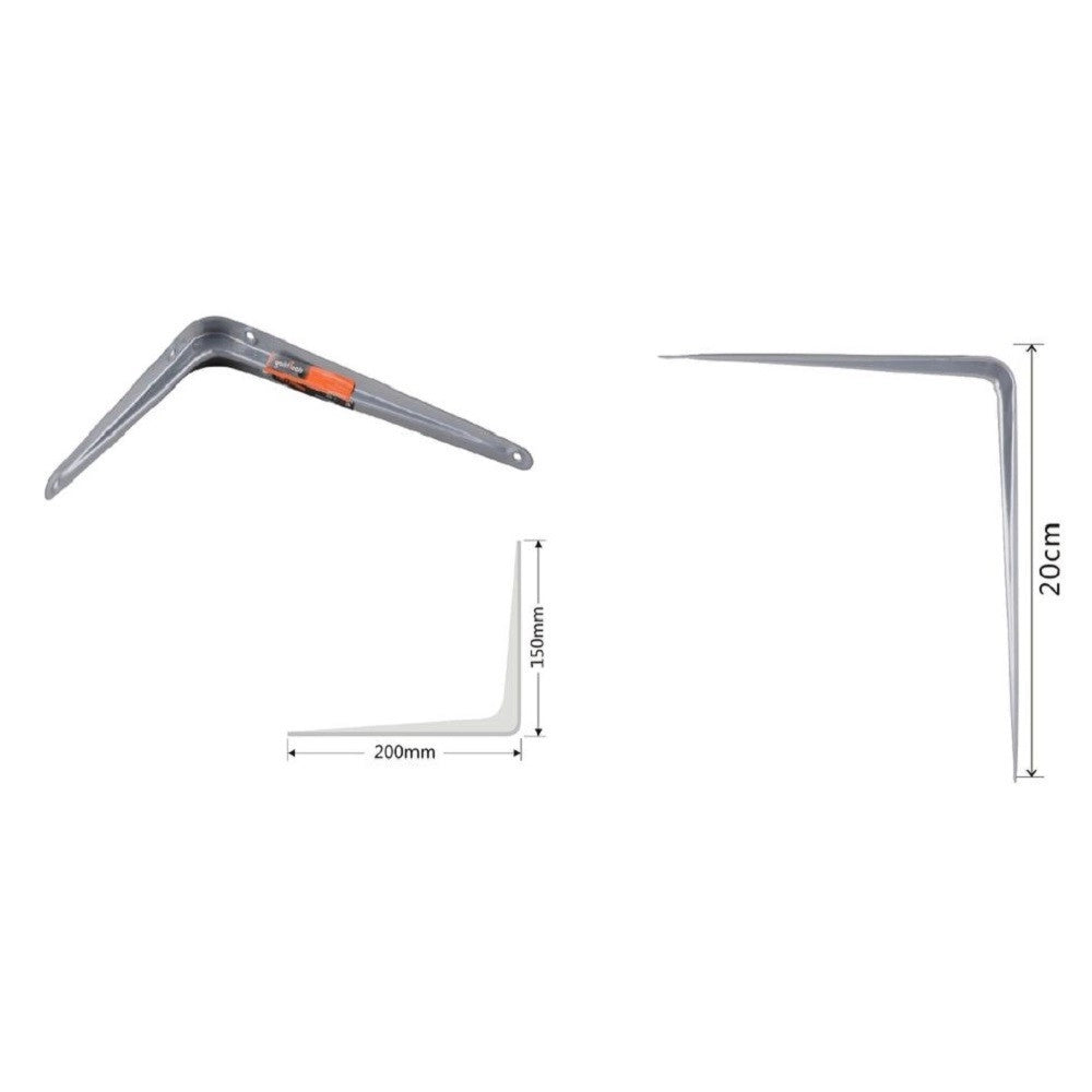 Trade Shop - Set 2pz Reggimensola Supporto Staffa Triangolo Mensola Metallo 20cm Grigio 91263 -