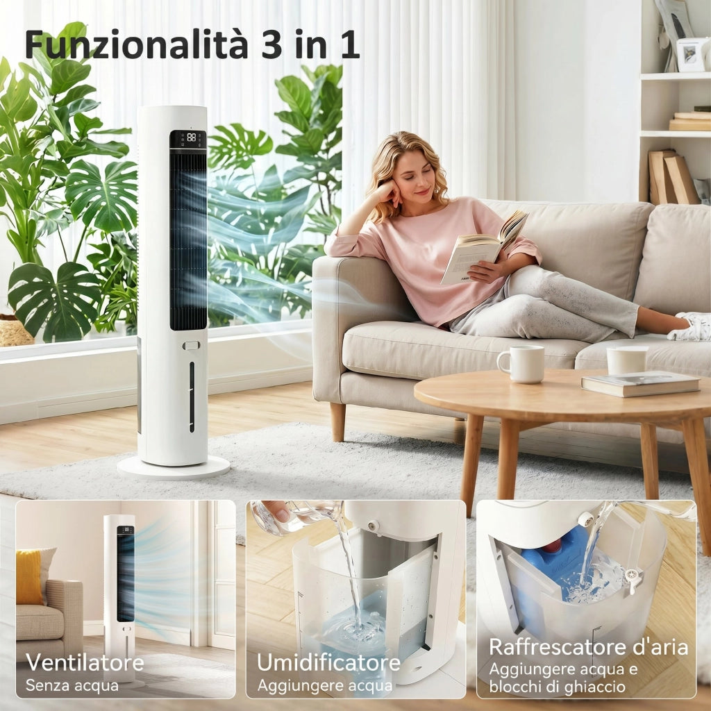 Raffrescatore d'Aria Evaporativo, 3L Serbatoio, 48¡ã Oscillazione, 3 Velocit¨¤ e Modalit¨¤, Bianco