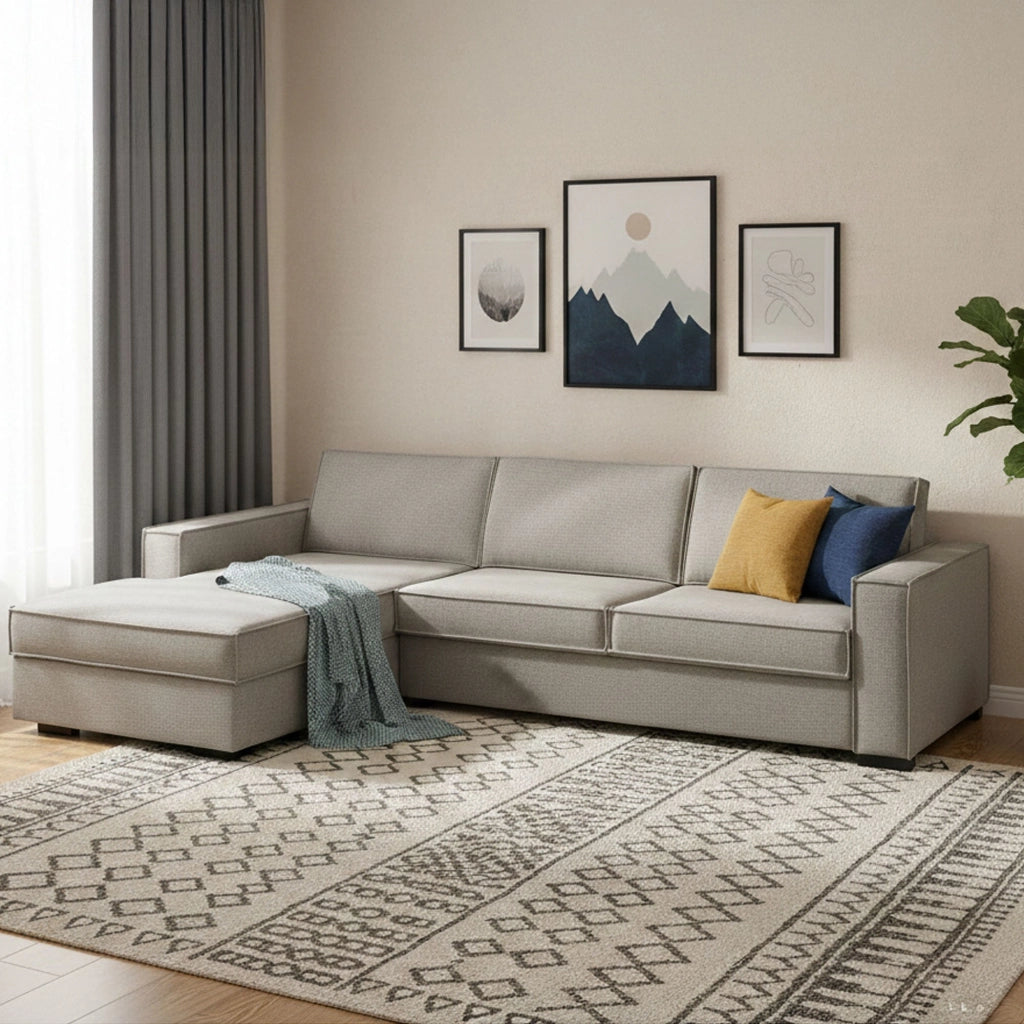Albenga, Divano Letto con Penisola Sfoderabile Made in Italy, 260x95 cm Grigio