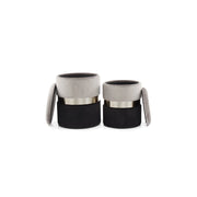 Set 2 Pouf Contenitore Zora in Velluto Grigio e Acciaio