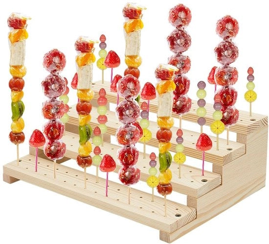 Tavolo da Buffet 4 Livelli - Lato Sottile in Legno con 120 Fori - Display Multi Livelli - Stabile e Duraturo - Dimensioni 34,6 x 23,8 x 10,4 cm - Tavolo di Presentazione