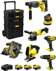 STANLEY FatMax Kit SVK707 (SFMCH900 + SFMCG400 + SFMCD711 + SFMCF800 + SFMCS500 + SFMCS600 + SFMCW220 + 3 Batterie 4,0 Ah + Caricabatteria + Caddy 3in1)