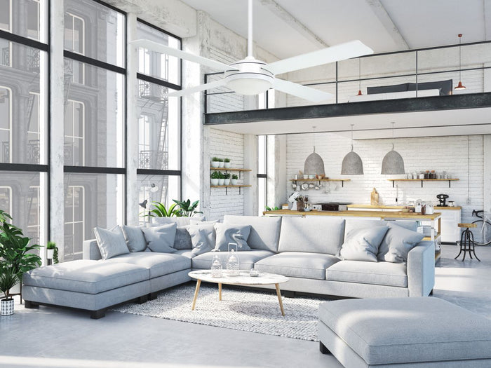 Ventilatore da soffitto 4 bianco con luce e telecomando con sensore temperatura 132 cm