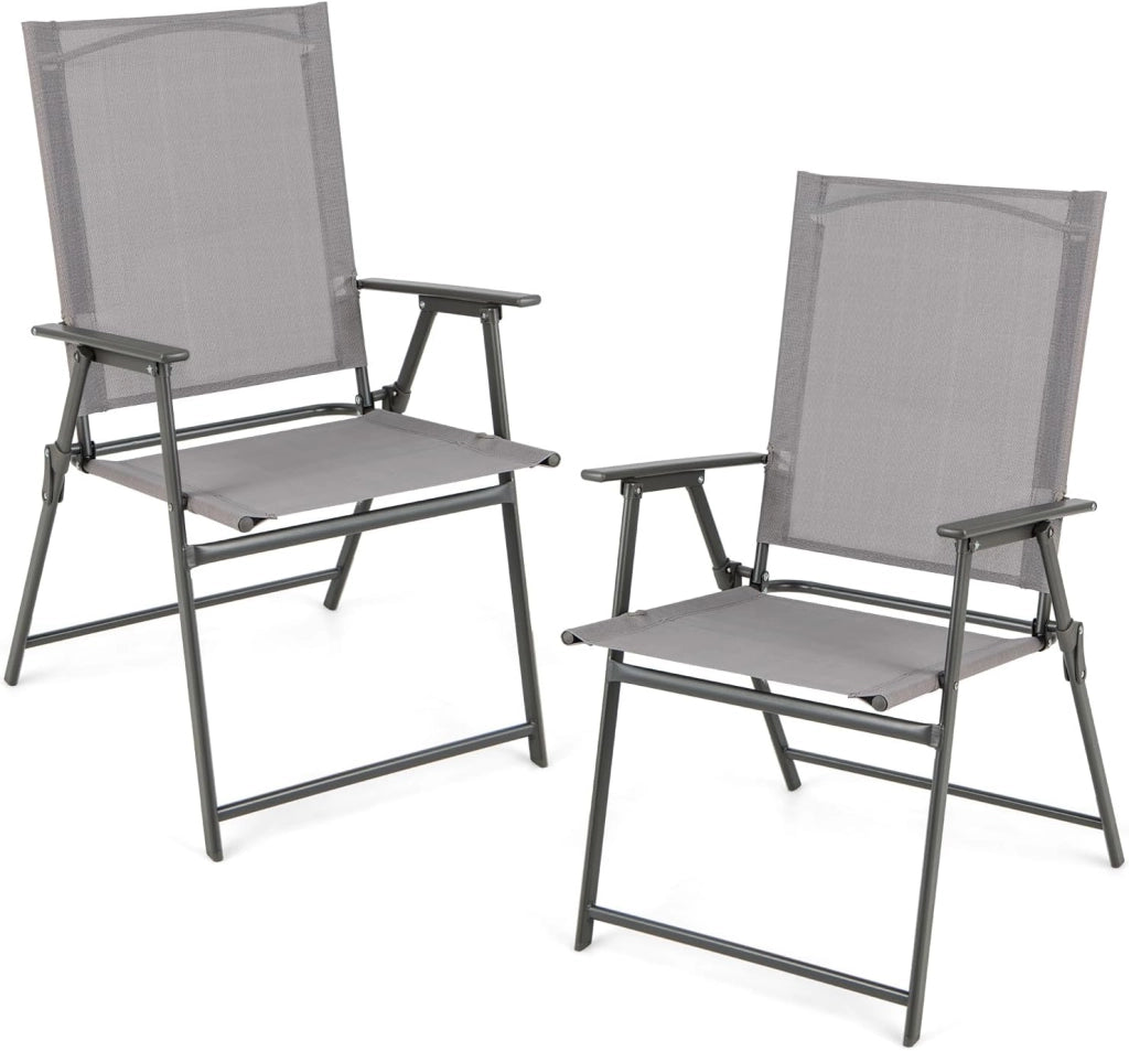 Set di 2 sedie da giardino portatili con schienale alto, sedia da esterno pieghevole con serratura di sicurezza, carico di 150 kg, per terrazza, balcone, spiaggia, feste (grigio, set di 2)