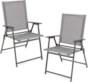 Set di 2 sedie da giardino portatili con schienale alto, sedia da esterno pieghevole con serratura di sicurezza, carico di 150 kg, per terrazza, balcone, spiaggia, feste (grigio, set di 2)