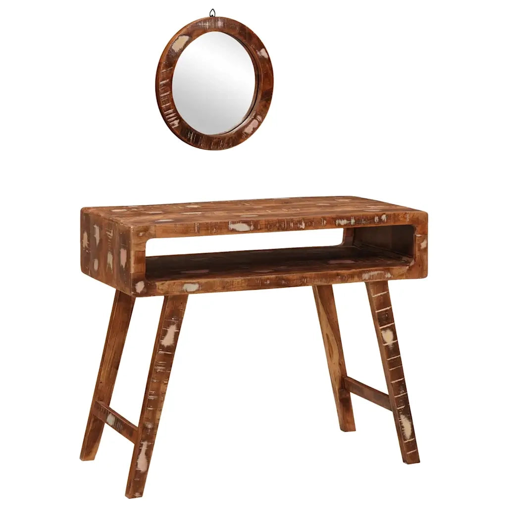 Tavolo da Trucco con specchio Marrone Legno Recuperato Massello 4104566