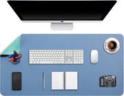 Matrice per scrivania XXL, grande matrice per scrivania, supporto per laptop, supporto per scrivania, blocco per scrivere, doppio uso, materiale PU, impermeabile, 90 x 43 cm, acciaio blu/grigio