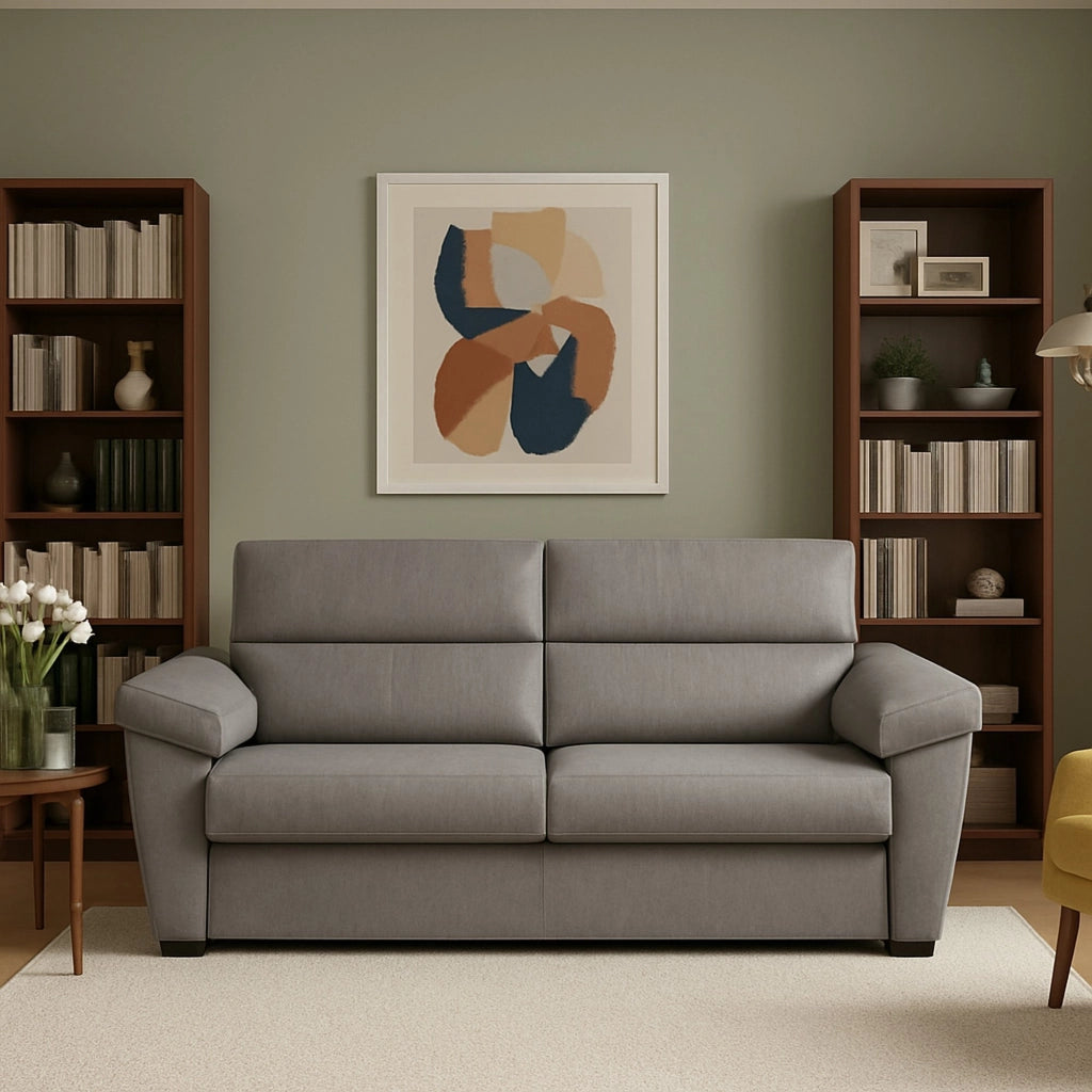 Giffone, Divano Fisso 3 Posti Sfoderabile Made in Italy, 225x95 cm Grigio