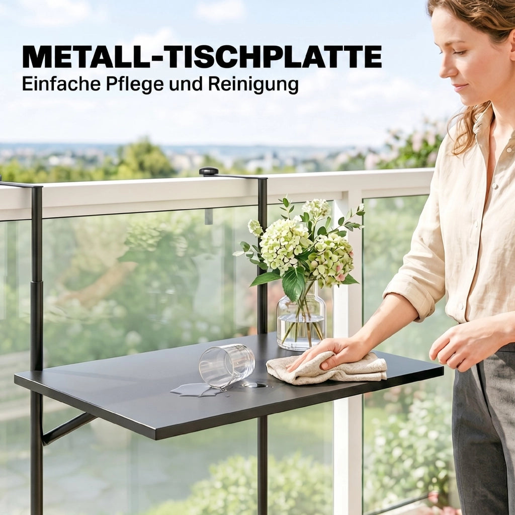 Tavolo da balcone regolabile per ringhiera ¨C zephmum ¨C Nero metallo 62x60x85.5cm