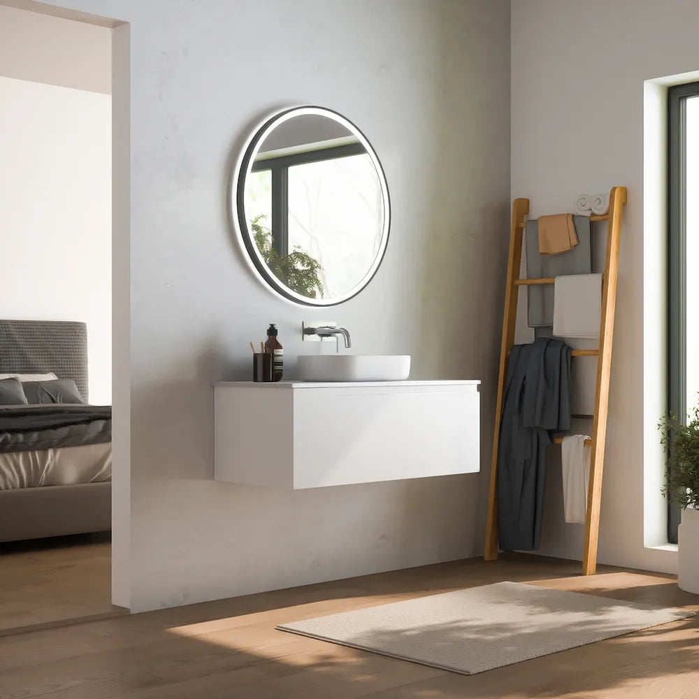 Mobile bagno sospeso 60 cm un cassetto bianco opaco con top | Ardenne
