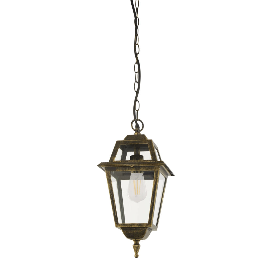 Lanterna pendente New Orleans, oro nero e vetro, IP44