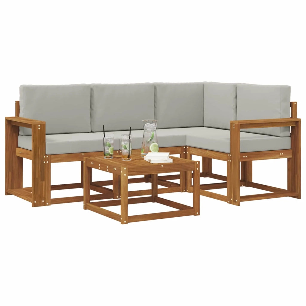 Set di divani da esterno 5 pcs Grigio Naturale e Chiaro