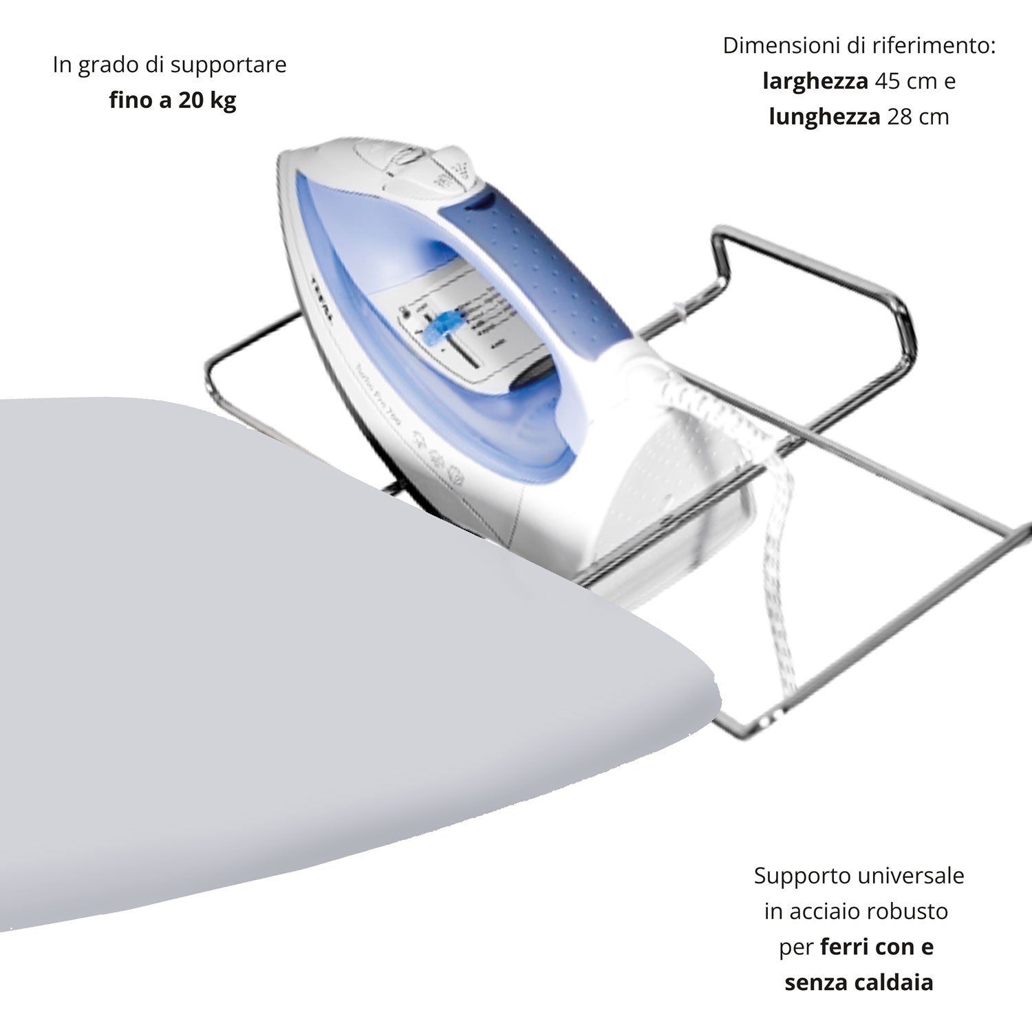 Asse da Stiro Confort Plus 125x48 cm con Supporto per Caldaia Estraibile In Acciaio
