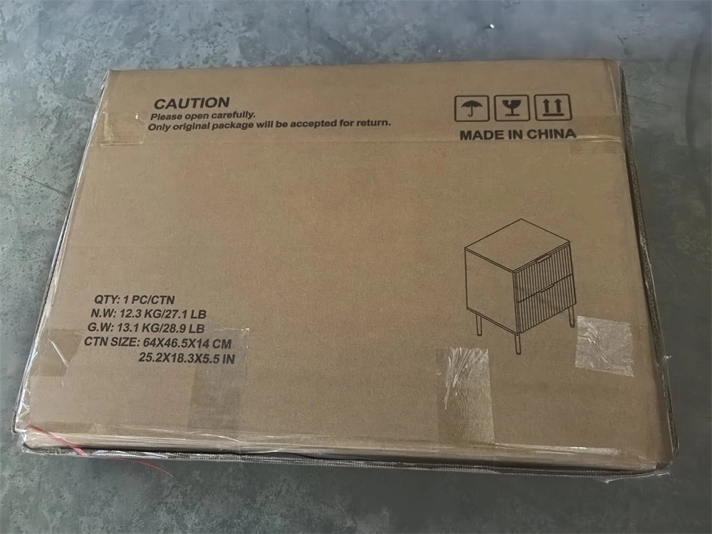 Comodino bianco moderno con 2 cassetti e dettagli in metallo, design a scanalature verticali, 1 pezzo