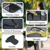 Passeggino per Cani Taglia Grande 124x67x100 cm Pieghevole con Finestre a Rete e Guinzagli Grigio
