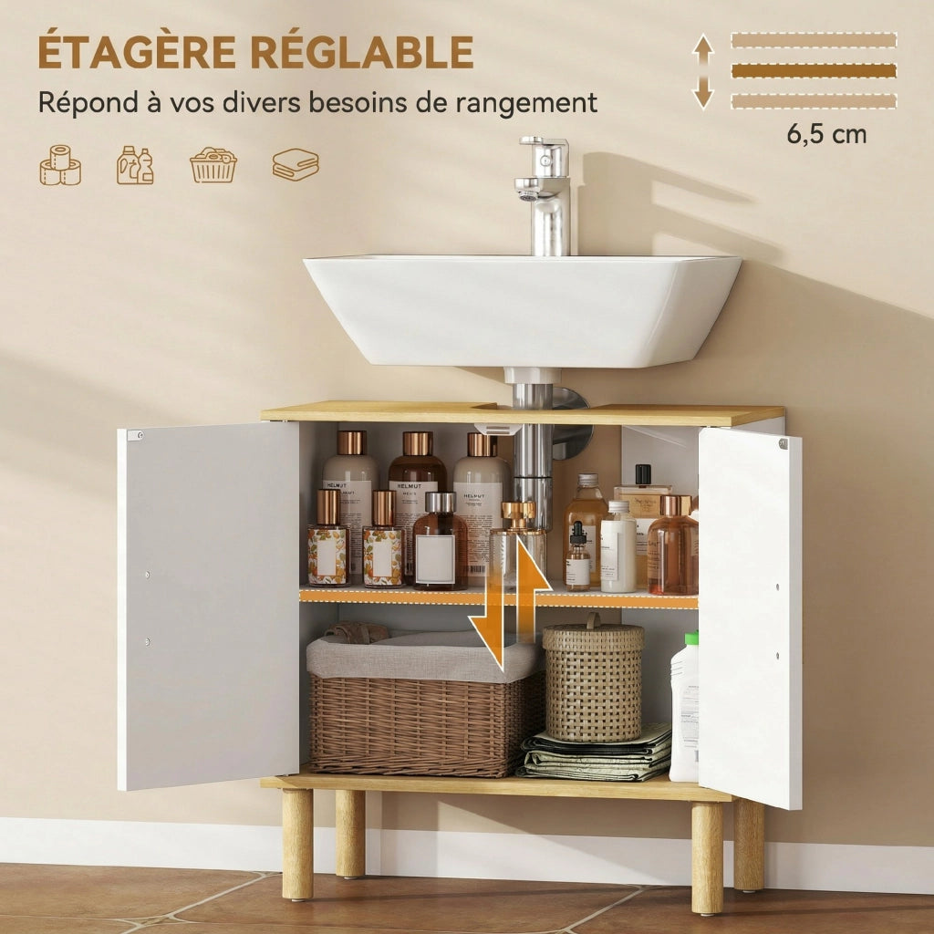 Mobile Sottolavabo Bagno con 2 Ante e Ripiano Regolabile ¨C Zephmum ¨C Bianco 60x30x61