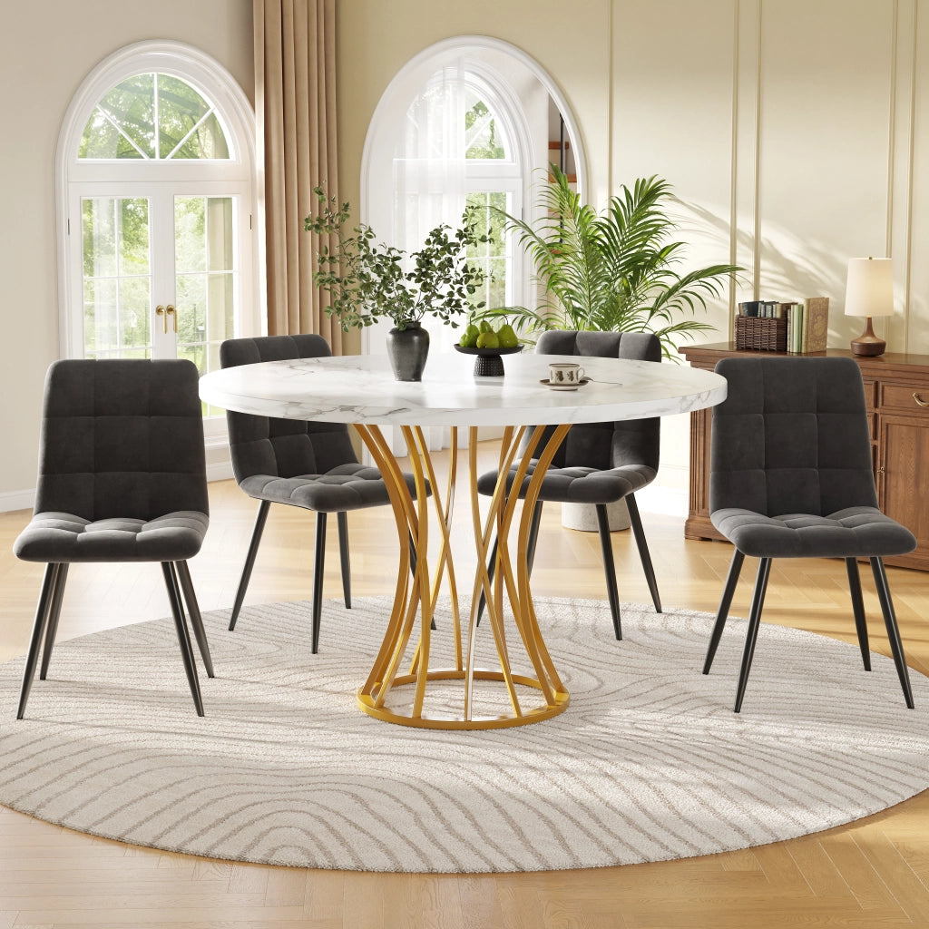 Tavolo da pranzo rotondo con 4 sedie, stile moderno, struttura in metallo, piano in MDF, per cucina e sala da pranzo
