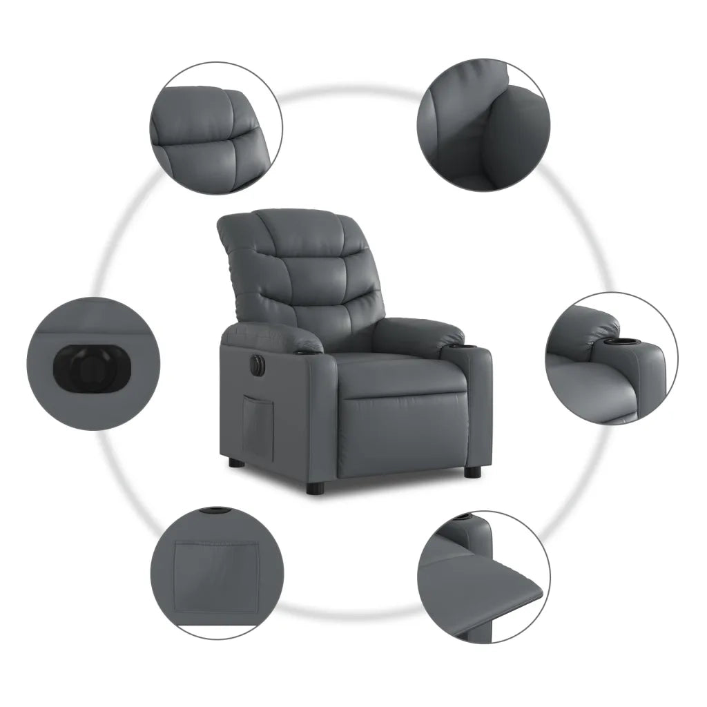 Poltrona | Sedia Relax Reclinabile Elettrica Grigia in Similpelle