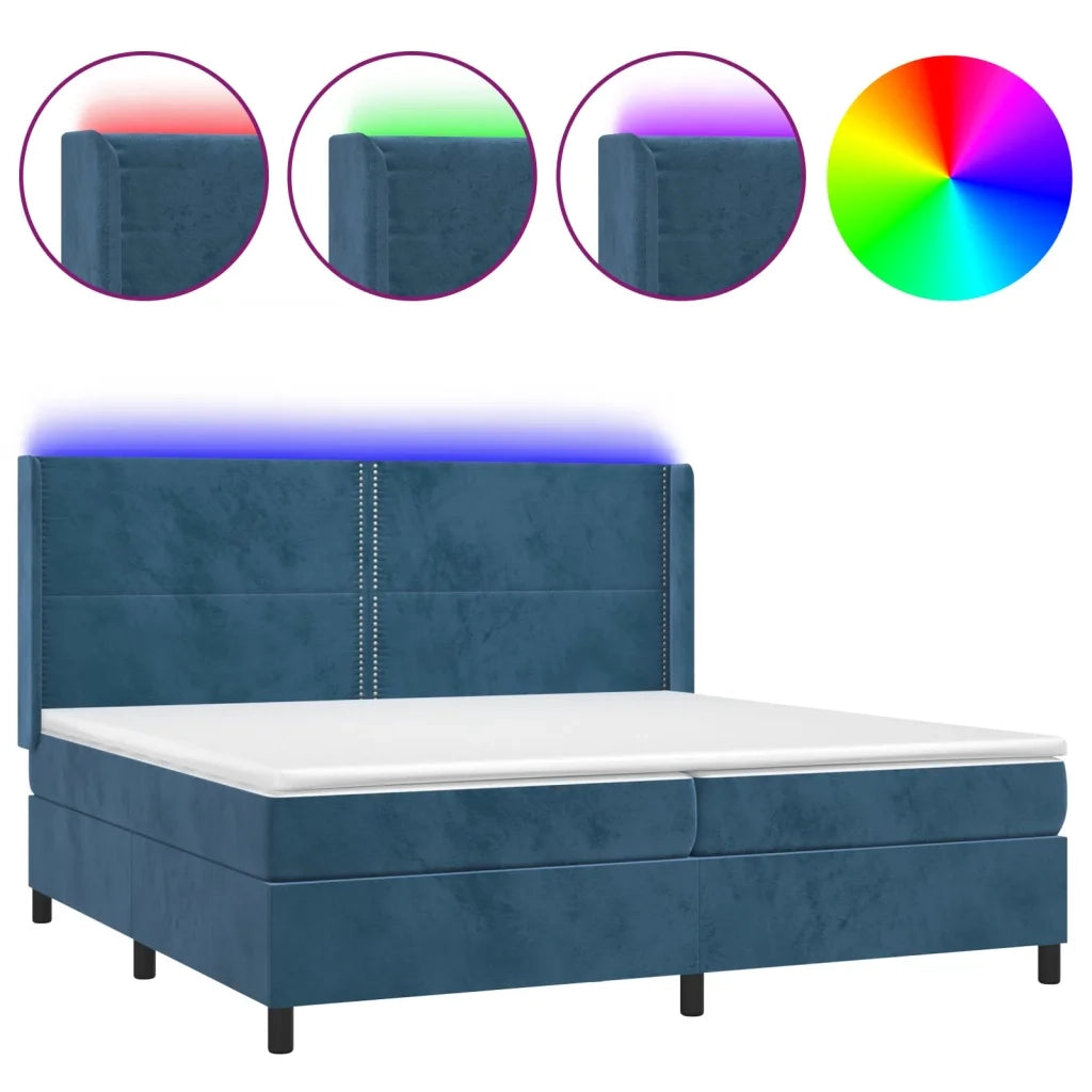 Letto a Molle con Materasso e LED Blu Scuro 200x200 cm 3139527