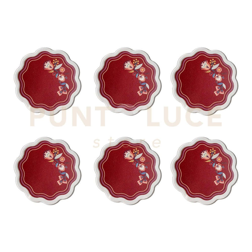 SET 6 SOTTOBICCHIERI ARMONIA IN CRISTALLO ACRILICO E ECOPELLE COLORE BORDEAUX