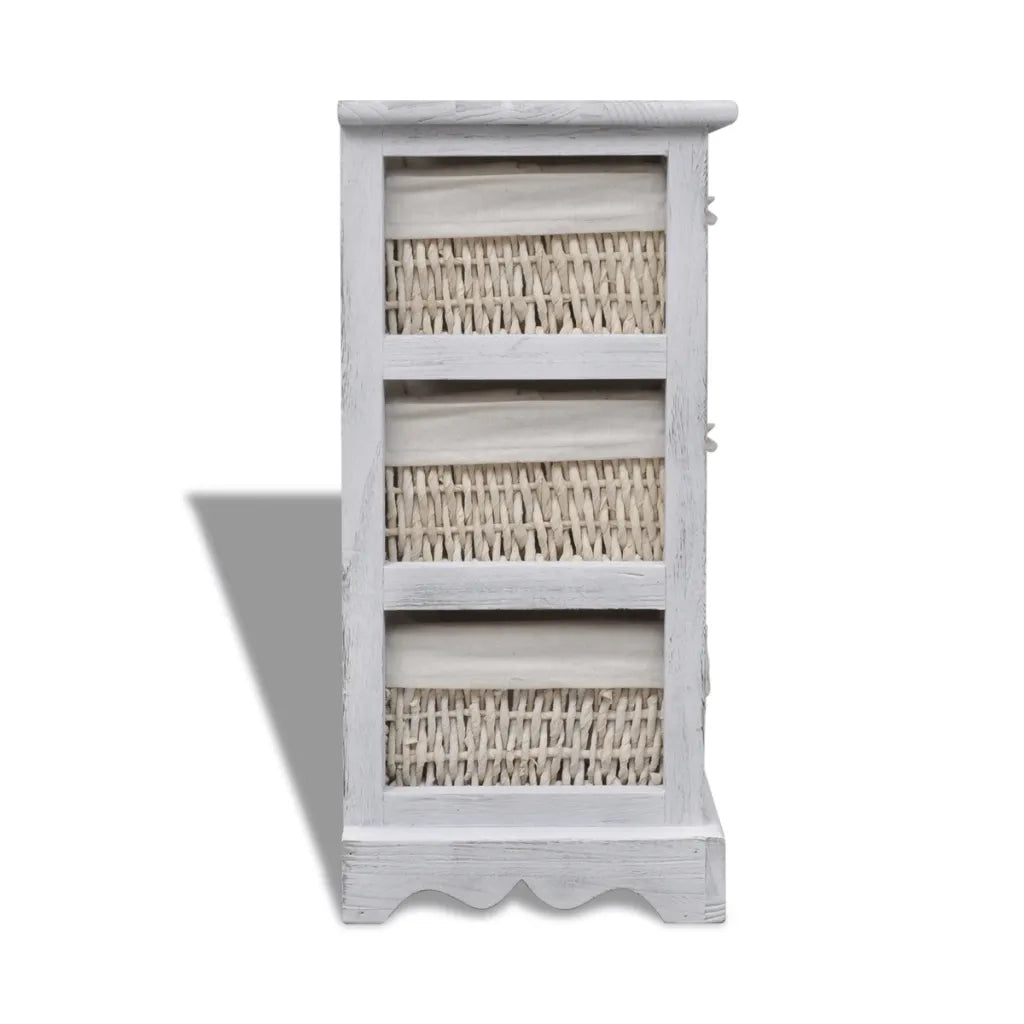 Struttura in Legno con 3 Cestini Intrecciati Bianchi 240796