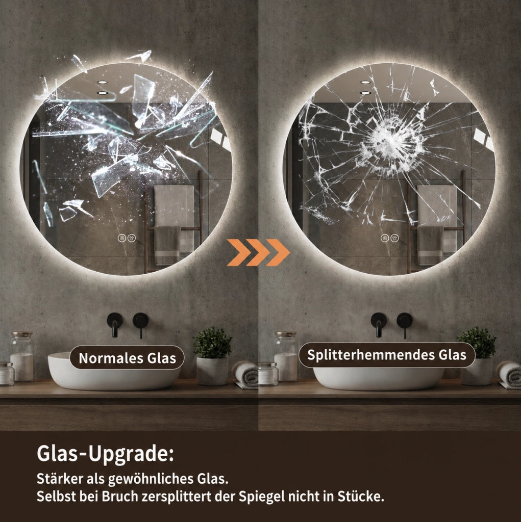 Specchio bagno LED rotondo con antiappannamento e touch